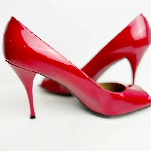 Stuart Weitzman “Linda” open toe patent leather red pumps, Like NEW Sexy Elegant - Picture 5 of 11